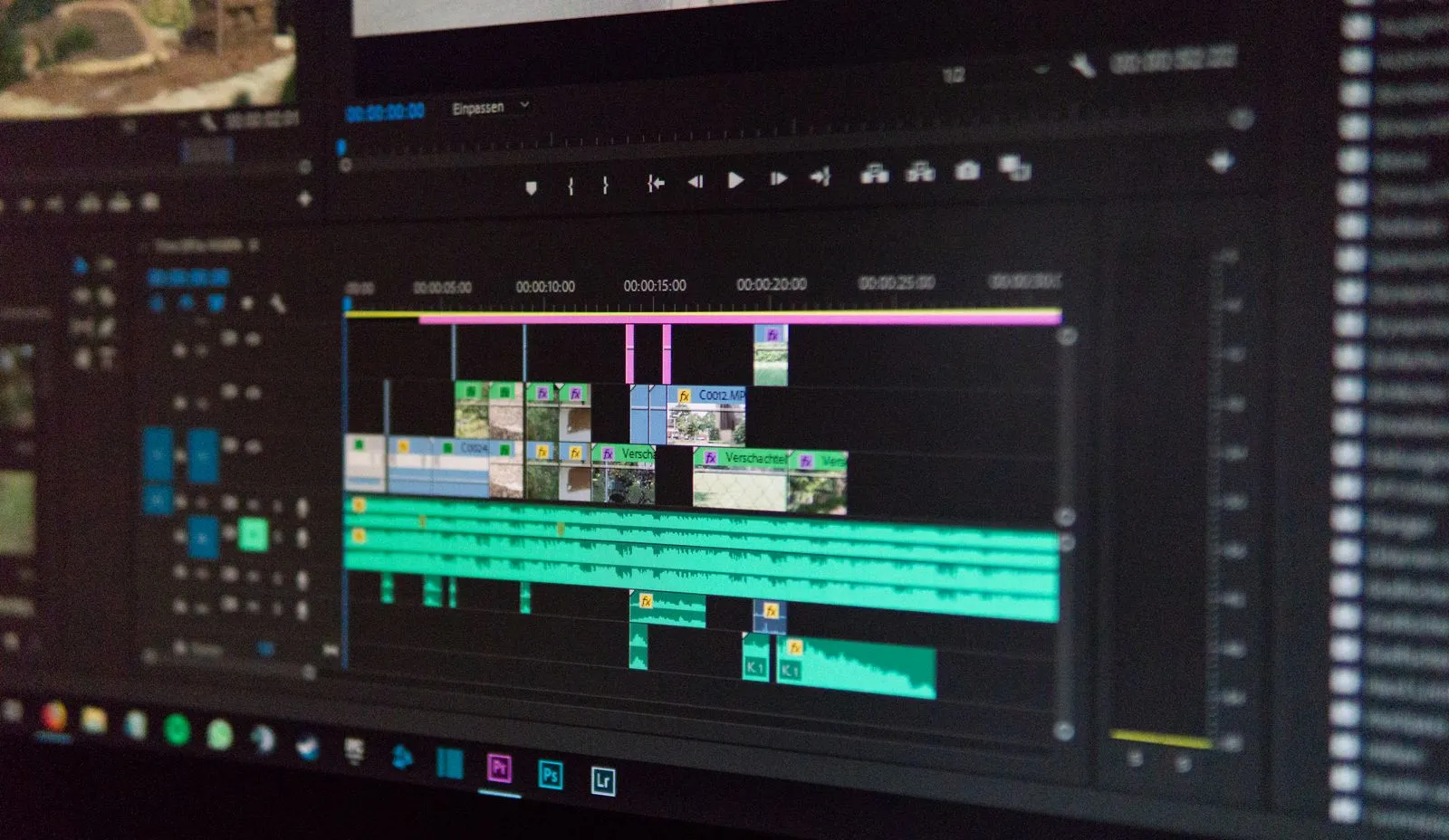 Línea de tiempo de un programa de edición de video